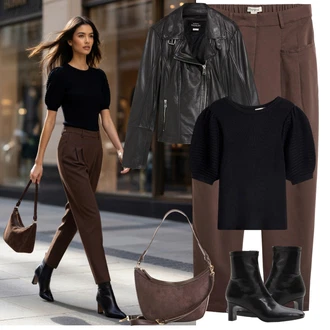 Outfit s Černá/Šedá Motorkářské Bund/Bunda z Umělé Kůže/Kožené Bund Bonprix "Podzimní vzhled"