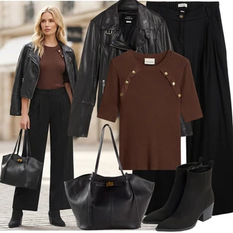 Outfit s Černá/Šedá Motorkářské Bund/Bunda z Umělé Kůže/Kožené Bund Bonprix "Podzimní Look"
