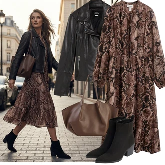 Outfit s Černá/Šedá Motorkářské Bund/Bunda z Umělé Kůže/Kožené Bund Bonprix "Podzimní Look"
