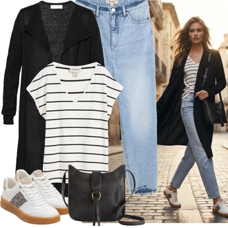 Outfit s Bonprix, Bonprix, Krémová/Bílá/Hnědá Pruhované Tričko Bonprix, Bonprix, Bonprix "Outfit na léto"