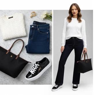 outfit mit Črna Superge Nizka/Usnjene superge/Superge z Bleščicami/Ozka superga/Plato-Sneaker/Poletne superge/Skate Obutev/Vintage superga/Superge Luknjasta Guess "Obleka za prosti čas"