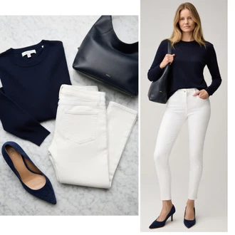 Denim outfits Visok pas mit Krem/Bela Usnjena Jakna answear lab "Obleka za prosti čas"