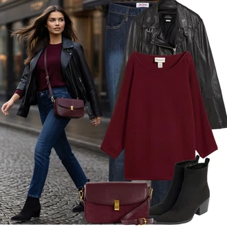 Outfit s Černá/Šedá Motorkářské Bund/Bunda z Umělé Kůže/Kožené Bund Bonprix "Cool podzimní outfit"