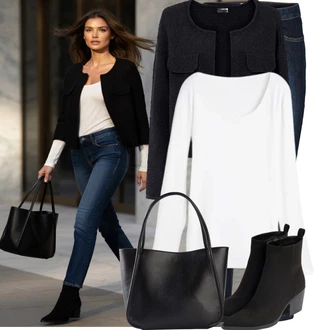 Outfit s Černá Velká taška/Shopper taška/Sportovní Taška Přes Rameno/Taška Na Rameno Bonprix "Vkusný podzimní outfit"