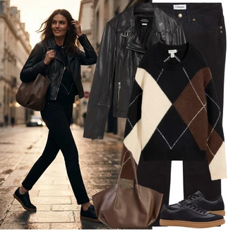 Outfit s Černá/Šedá Motorkářské Bund/Bunda z Umělé Kůže/Kožené Bund Bonprix "Herbstlicher Look"