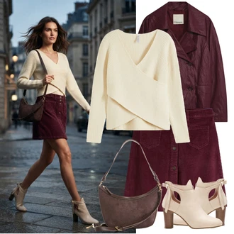 Outfit s Bílá/Béžová/Khaki/Krémová/Žlutá Zavinovací svetr/Svetr s přehozem/Svetry 2 v 1/Svetr s Výstřihem/Vodopádový Svetr/Svetr Carmen Bonprix "Herbstlicher Look"