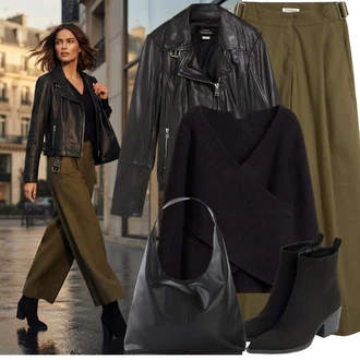 Outfit s Černá/Šedá Motorkářské Bund/Bunda z Umělé Kůže/Kožené Bund Bonprix "Podzimní Look"