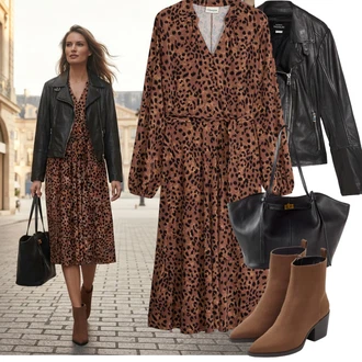 Outfit s Černá/Šedá Motorkářské Bund/Bunda z Umělé Kůže/Kožené Bund Bonprix "Podzimní Look"