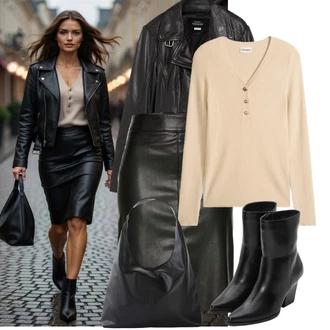 Outfit s Černá/Šedá Motorkářské Bund/Bunda z Umělé Kůže/Kožené Bund Bonprix "Nápadný look na podzim"