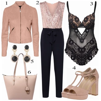 Outfit s Černá/Oranžová/Béžová Krajkový Body/Korselet/Tělo bez kostic/Síťovaný body/Body s Kosticí JETTE/Lascana "ABOUT YOU OVERAL"