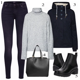 Nadrozměrné Krátká Outfit s Černá Chelsea Boty/Kožená bunda/Gumová Kotníková Bota/Plochá Kotníková Bota About You "AboutPieces"Look: Šik, Elegantní, Cool, Nadrozměrné, Techno, Unisex, S Mokrým Vzhledem