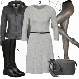 Výstřih na ramena Midi Outfit s Šedá/Světle šedá Šaty s Kapsou/Svetrové Šaty/Šaty s Páskem/Tvidové šaty/Šaty s 3/4 Rukávem/Šaty Fit & Flare/Sakové Šaty/Pletené Šaty/Business Šaty/Skater šaty/Zimní Pletené Šaty About You "O Tobě šaty"