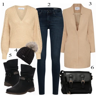 Outfit s Černá Čepice Chillouts "About You Kabát"