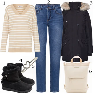Zima Outfit s Černá Teniska Zimní Tenisky/Zimní Šaty/Zimní čepice/Zimní rukavice/Podzimní bunda/Zimní Parka/Zimní Pletené Šaty/Zimní Sukně/Zimní legína/Zimní bota/Zimní Kalhoty/Zimní kotníková bota/Zimní Kozačka VERO MODA "O Vás Pullover"