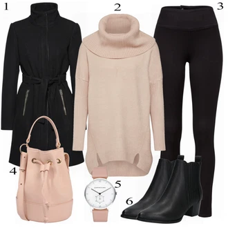 Outfit s Béžová/Šedá Šaty s dlouhým rukávem/Frock Kabát/Šaty s výstřihem/Vintage sukně maxi/Svetr Niki/Svetrové Šaty/Dlouhá tylová sukně/Dlouhé Šaty/Dlouhý Zimní Kabát/Dlouhý Svetr About You "O Vás Pullover"