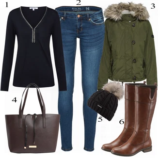 Outfit s Černá Čepice Chillouts "About You Košile"