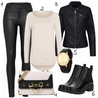 Nadrozměrné Krátká Outfit s Černá Chelsea Boty/Kožená bunda/Gumová Kotníková Bota/Plochá Kotníková Bota About You "About You Styl"Look: Šik, Elegantní, Cool, Nadrozměrné, Techno, Unisex, S Mokrým Vzhledem