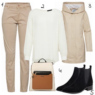 Outfit s Krémová/Bílá Halenkový Top/Halenka s Dlouhým Rukávem/Slip-on Halenka/Halenka se Stojatým Límcem/Kožená bunda pro muže/Crash blůza/Dětská hračka/Sportovní Halenka/Mušelínová Halenka/Blůza s nášivkou na lokti Object "Aldo Styl"