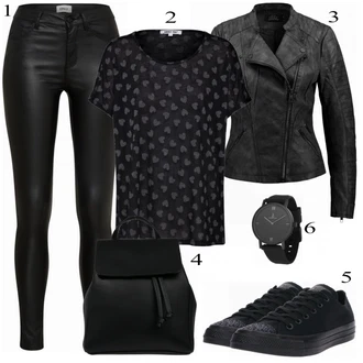 Prošívaný Outfit s Černá/Tmavě šedá Motorkářské Bund/Motorkářská bunda/Bunda s Bočním Zipem/Kožené Bund/Bunda z Umělé Kůže Only "Všechno Černé"