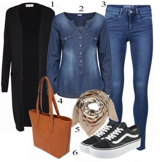 Outfit s Modrá/Tmavě Modrá/Světle Modrá Halenka Džínsová Blůza JdY "Denní Outfit"