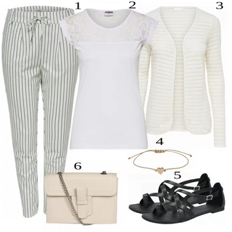 Mom Křest Outfit s Krémová/Bílá Móda Pro Plnoštíhlou Pletenina veľkej veľkosti Only "Denní Outfit"Look: Layered, Mom, Kancelář, Chytrý příležitostný, Univerzitní, Bar, Křest, Koncert, Biřmování, Chatky, Škola