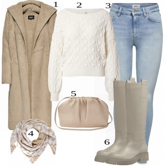 Outfit s Šedá/Krémová/Bílá/Stříbrný/Béžová Basic Svetr/Svetr s copánkovým vzorem/Svetr Carmen/Kašmírový Svetr/Pletený Svetr/Mohair Pullover/Svetr Niki/Jednoduchý Svetr/Svetr s Třásněmi/Vintage svetr/Zimní Svetr/Vlněný Svetr Only "Praktický vzhled"