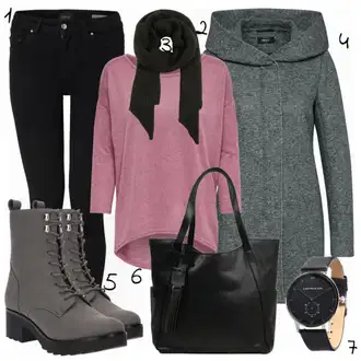 Outfit s Šedá/Tmavě šedá/Tmavě modrá/Tmavě zelená Zimní Kabát Vlněný kabát/Vlněný Fleecový Kabát/Lodenový kabát/Kabát s Kapucí/Pletený Fleecový Kabát Only "Přitažlivý"