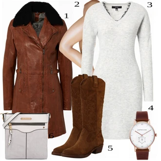 Outfit s Šedá/Bílá Šaty VERO MODA "Podzimní výrazný vzhled"