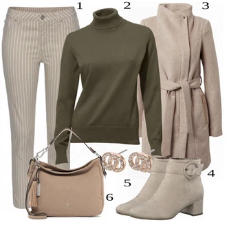 Zima Outfit s Béžová/Hnědá/Khaki Mušelínové kalhoty/Manšestrový Legíny/Kalhoty s nášivkou uprostřed/Pletený Legín Lascana "Podzimní výrazný vzhled"