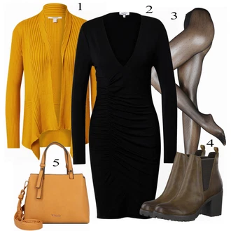 Výstřih na ramena Len Outfit s Černá/Hnědá Žerzejové Šaty/Zavinovací Šaty/Sexy šaty/Šaty s Rozparkem/Úzké šaty/Přiléhavé Šaty/Dlouhé pletené šaty/Šaty s dlouhým rukávem Leger by Lena Gercke "Podzimní výrazný vzhled"