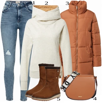Outfit s Červená Kozačka Boty do Sněhu/Nízká bota na podpatku/Zimní bota Tom Tailor "Ulice Styl Outfit"