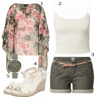 Chytrý příležitostný Outfit s Tmavě zelená/Khaki/Hnědá Košile Chino Kraťasy/Bermuda/Džínový Šortky/Lněný kraťas/Mušelínové Šortky/Šortky Ragwear "Výrazný letní vzhled"Look: Cool, Pro Dům, Moderní, Venkovní, Chytrý příležitostný, Univerzitní, Pracovní oděvy