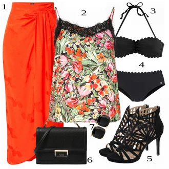 Outfit s Černá/Tmavě šedá/Hnědá/Tmavě modrá Plavky Bikiny - Spodní Díl/Bikinový kraťas/Plavka/Spodní díl bikin/Bikiny hotpant Lascana "Letní květiny"