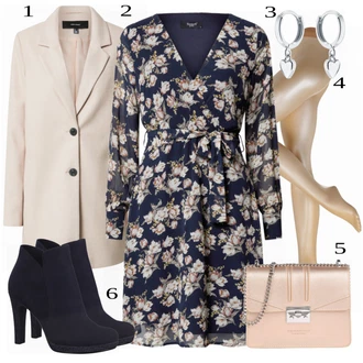 Outfit s Tmavě Modrá/Modrá/Růžová Šaty na Podzim/Květinové Šaty/Košilové šaty/Zavinovací Šaty/Šaty S Potiskem/Halenkové Šaty Sisters Point "Výrazný Business Outfit"