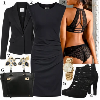 Outfit s Černá Pouzdrové Šaty/Šaty s Kapsou/Žerzejové Šaty/Pouzdrová Šat/Pletené Šaty/Šaty Ze Síťoviny/Šaty Bez Rukávů/Šaty S Rovným Střihem Kaffe "Výrazný Business Outfit"