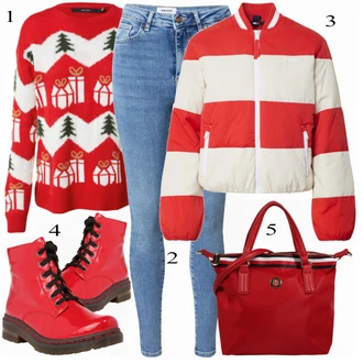 Outfit s Červená Kozačka Rieker "Teplé zimní oblečení"