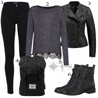 Prošívaný Outfit s Černá/Tmavě šedá Motorkářské Bund/Motorkářská bunda/Bunda s Bočním Zipem/Kožené Bund/Bunda z Umělé Kůže Only "Černý Vzhled"