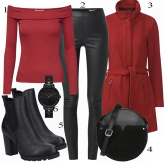 Outfit s Kozačka Tom Tailor "Černá a červená"