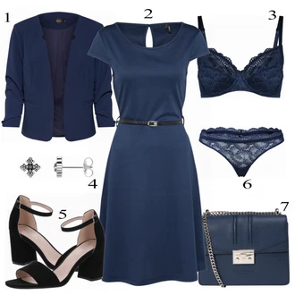 Vysoké Podpatky Outfit s Černá/Béžová Sandál Na Podpatku/Přezková bota/Podpatek na klínku/Platform Sandal/Sandály na hřídeli/Semiortopedická bota About You "Modrý Look"