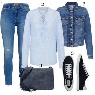 Outfit s Bílá Dlouhá tylová Sukně "Modrý Look"