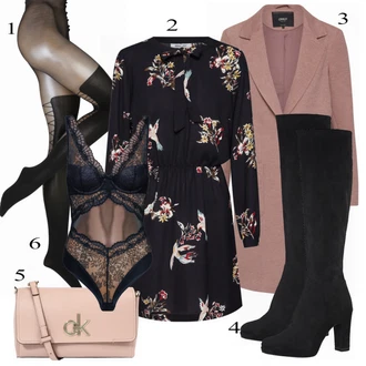 Outfit s Černá/Růžová/Hnědá Skater šaty/Pouzdrové Šaty S Dlouhým Rukávem/Šaty S Potiskem/Šaty na Podzim/Mini Šaty About You "Body Kayla"