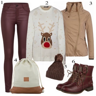 Outfit s Tmavě červená/Vínová/Fialová/Růžová Kožená bunda/Kotníková Bota/Motorkářské Džíny/Capri Džíny/Zkrácené Džíny/Džíny s Rozparkem/Slim Fit Džíny/Kožené Boty/Termální Džíny/Kožená Pánská Bund Vila "Boohoo Svetr"