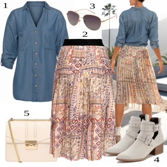 S nýtováním Kůže Outfit s Béžová/Hnědá/Šedá Kozačka Kožená kotníková bota/Kovbojská kotníková bota/Letní kotníková Kozačka/Plochá Kotníková Bota/Kotníková Bota s Podšívkou/Špičatá Kozačka Lascana "Trendový podzimní outfit"