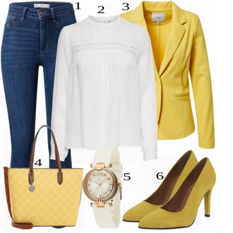 Outfit s Bílá/Krémová Carmen Blůza/Halenka s Trychtýřovým Límcem/Halenka s Výšivkou Anglaise/Halenka se Stojatým Límcem/Dětská hračka/Mušelínová Halenka Only "Business vzhled"