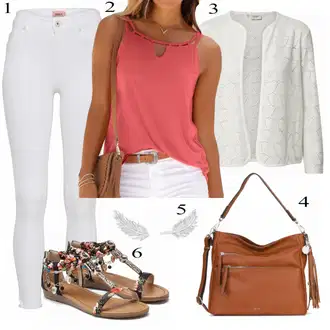 Outfit s Červená/Béžová/Černá/Vícebarevný Vintage sandál/Pohodlný Sandál/Římská sandála/Páskový Sandál/Letní Bota/Sandál S T Páskem/Gladiátorská sandála Lascana "Barevný letní Outfit"