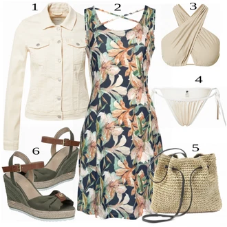 Outfit s Hnědá/Zelená/Modrá Plážové Šaty/Šaty Bez Rukávů/Šaty S Potiskem/Dlouhé Letní Šaty/Boho Letní Šaty Lascana "Ulice Styl Outfit"