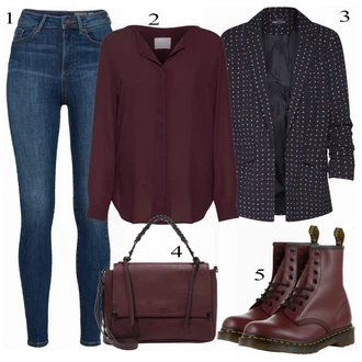 Outfit s Červená/Tmavě červená/Vínová/Hnědá/Fialová Šněrovací Kozačka/Vintage Kotníková Bota/Vintage kozačka/Kožená kotníková bota/Bojová Bota/Klasická kozačka Dr. Martens "Burgundská nálada"