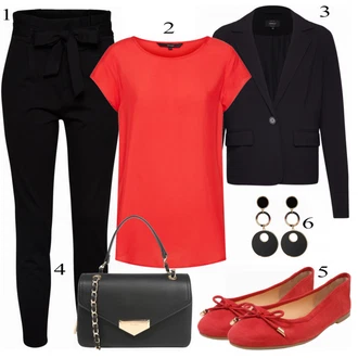 Outfit s Černá Střmenová Kalhoty/Paperbag Kalhoty/Kalhoty s Vysokým Pasem/Pletený Legín VERO MODA "Podnikatelský Vzhled"