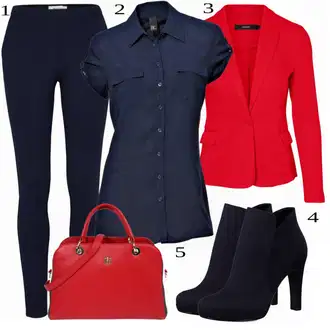 Outfity pro práci S křivkami s Červená/Modrá Halenka a Tunika/Halenka Móda Pro Plnoštíhlou/Tričko & Top Móda Pro Plnoštíhlé/Kalhoty Veľké Veľkosti/Kraťas pro plnoštíhlé Heine "Podnikatelský Vzhled"