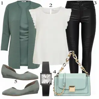 Outfit s Tyrkysový/Zelená/Khaki Pletenina veľkej veľkosti/Tunika/Kabát/Kalhoty Veľké Veľkosti Only "Skvělé pro práci"